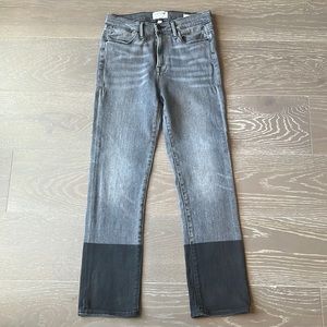 Frame Le High Straight grey jeans with black cuff detail. Size 28.